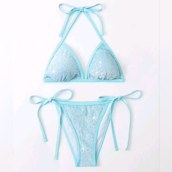Other - NWT Baby Blue Sequins Bikini Size Medium